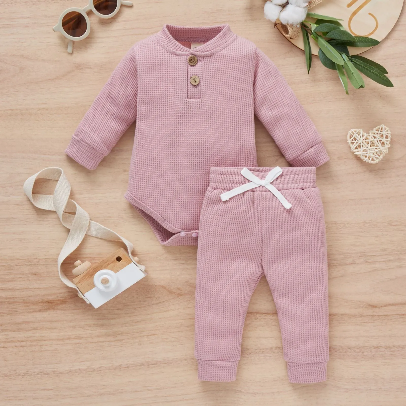 2 Pieces Set Baby Kid Girls Boys Solid Color Rompers And Pants Wholesale 23113008