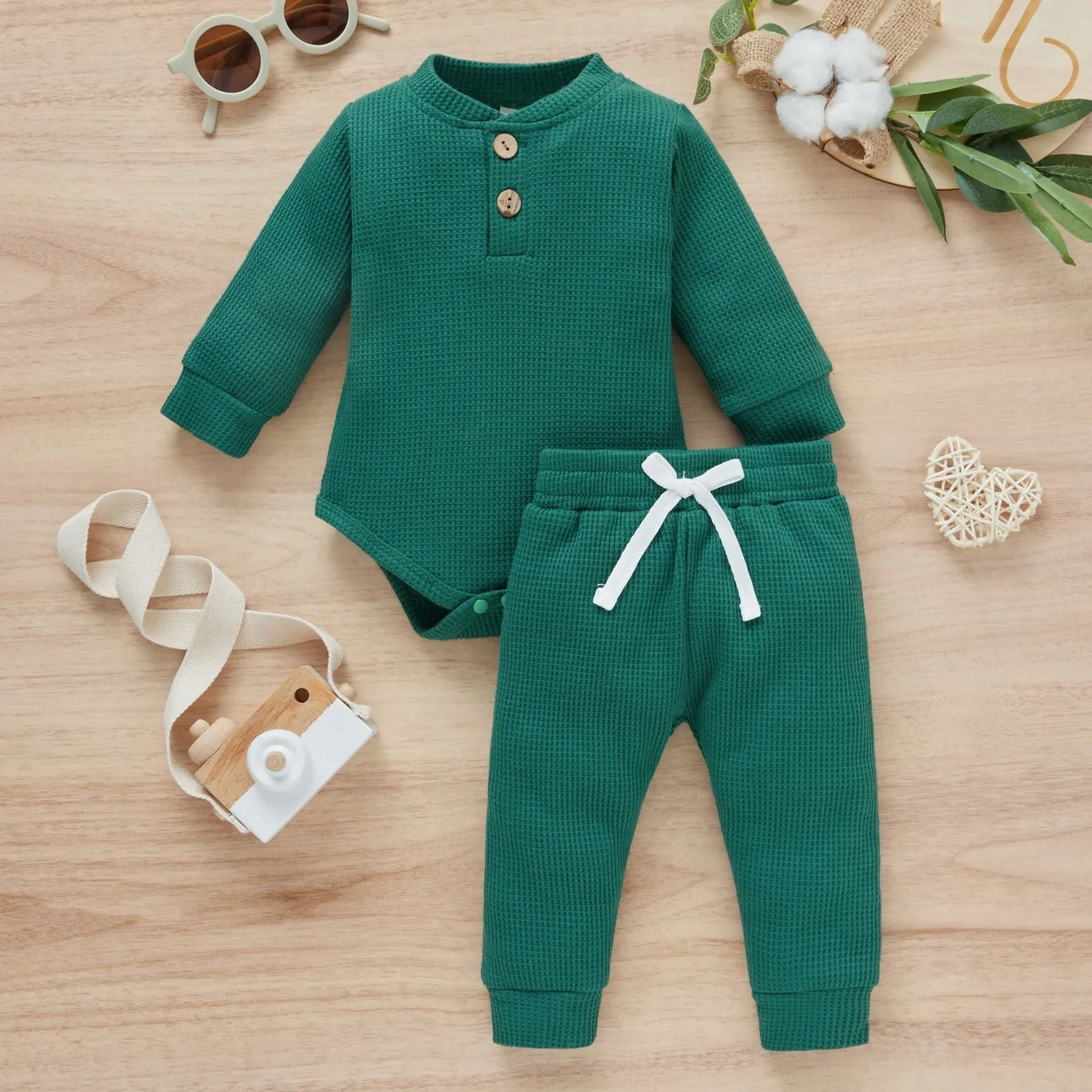 2 Pieces Set Baby Kid Girls Boys Solid Color Rompers And Pants Wholesale 23113008