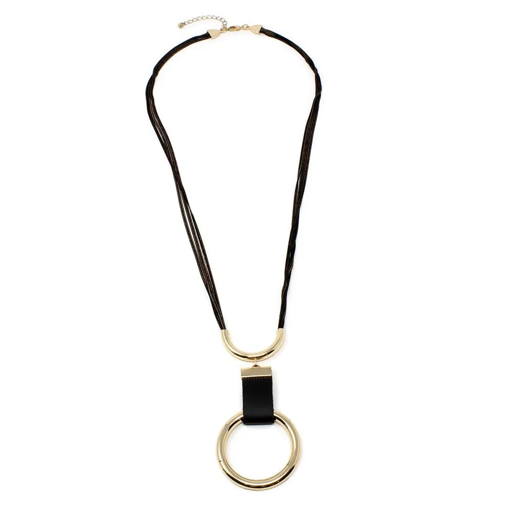 24 Inch Three Strand Liquid Neck W Ring Pendant Bk/Gold T