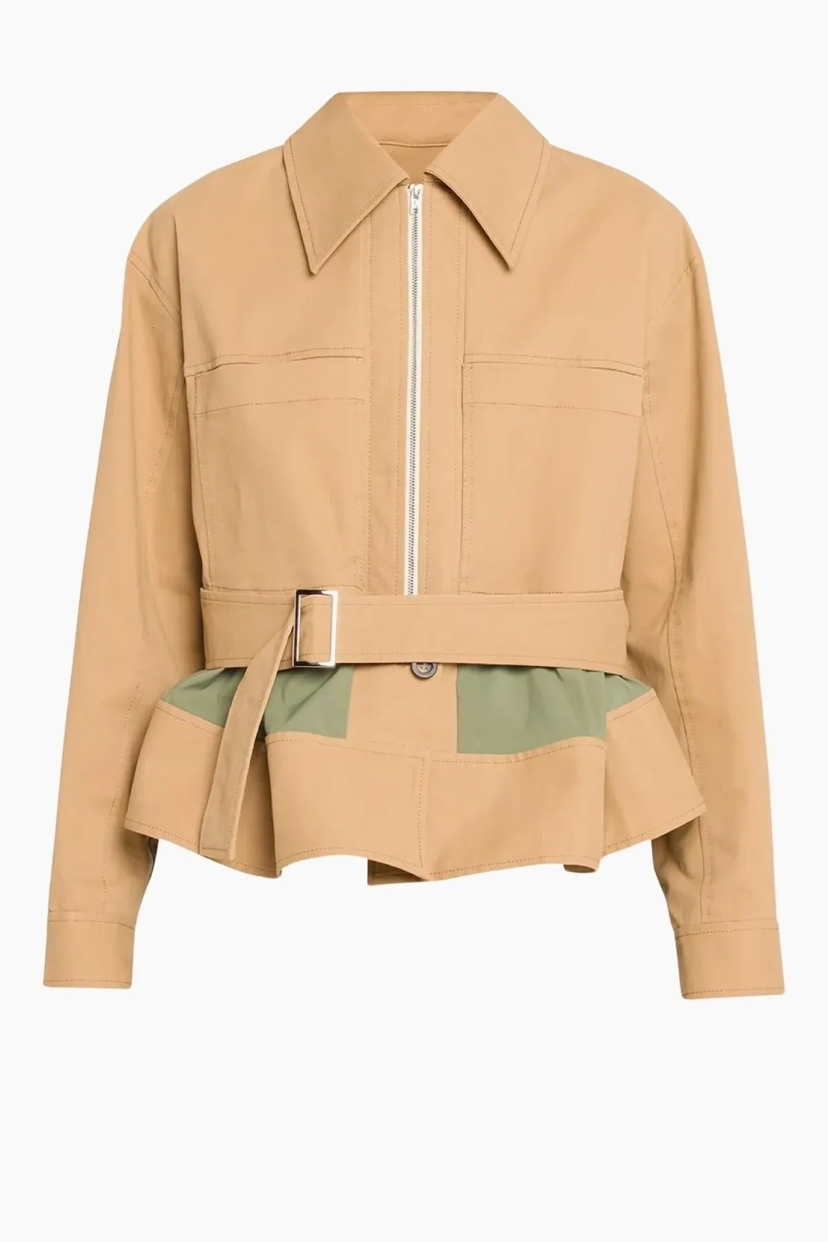 3.1 Phillip Lim Belted Flounce Utility Jacket - Khaki/ Army