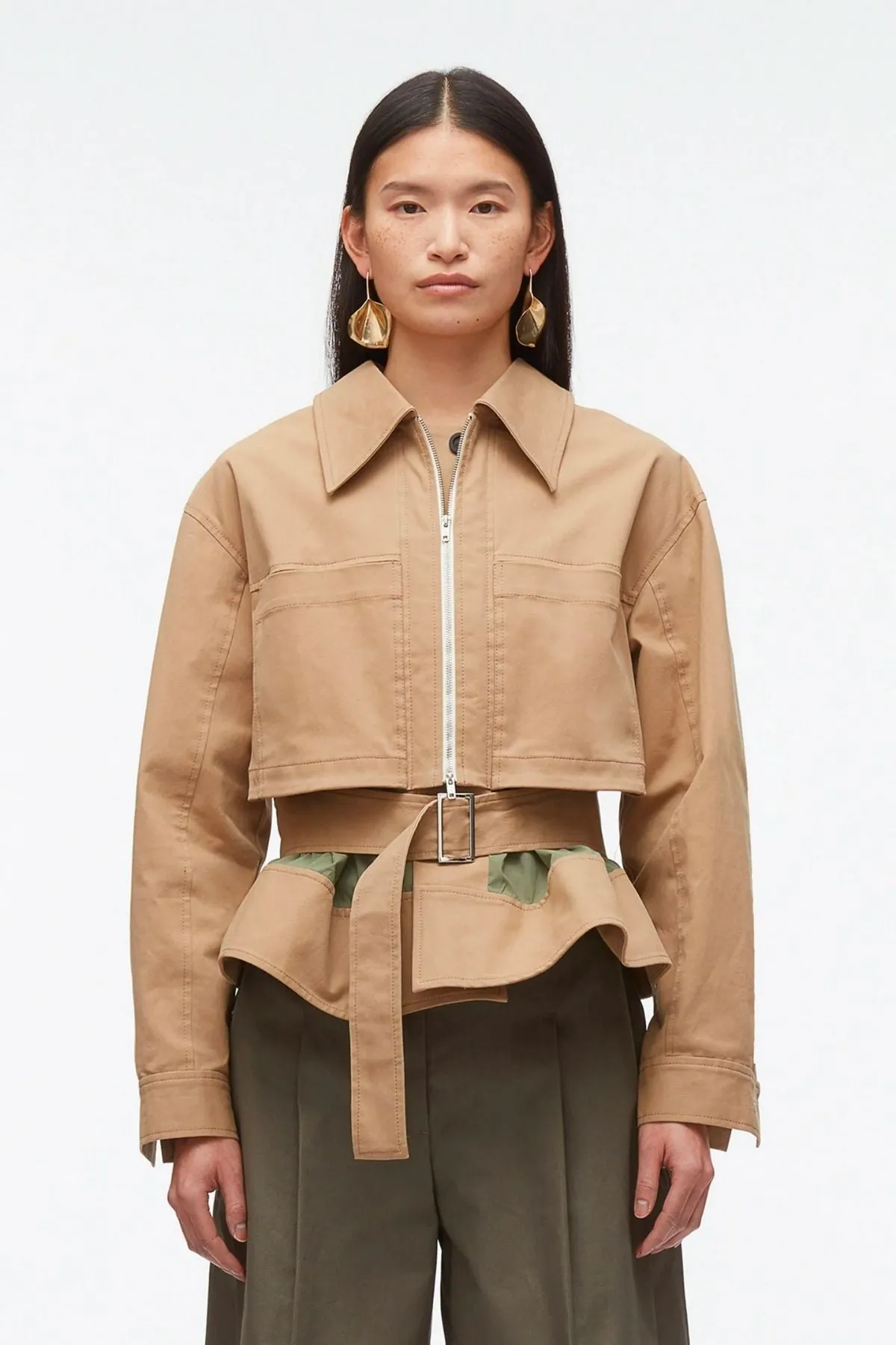 3.1 Phillip Lim Belted Flounce Utility Jacket - Khaki/ Army