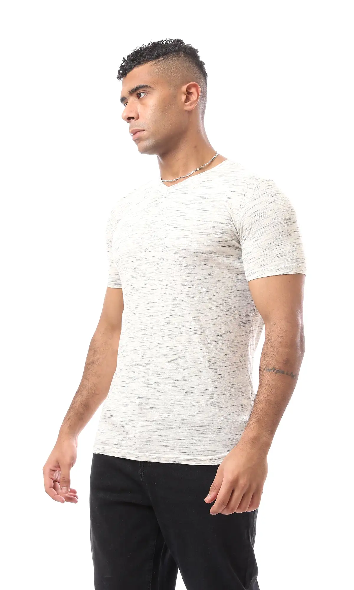 97921 Heather Off-White V-Neck Cotton T-Shirt