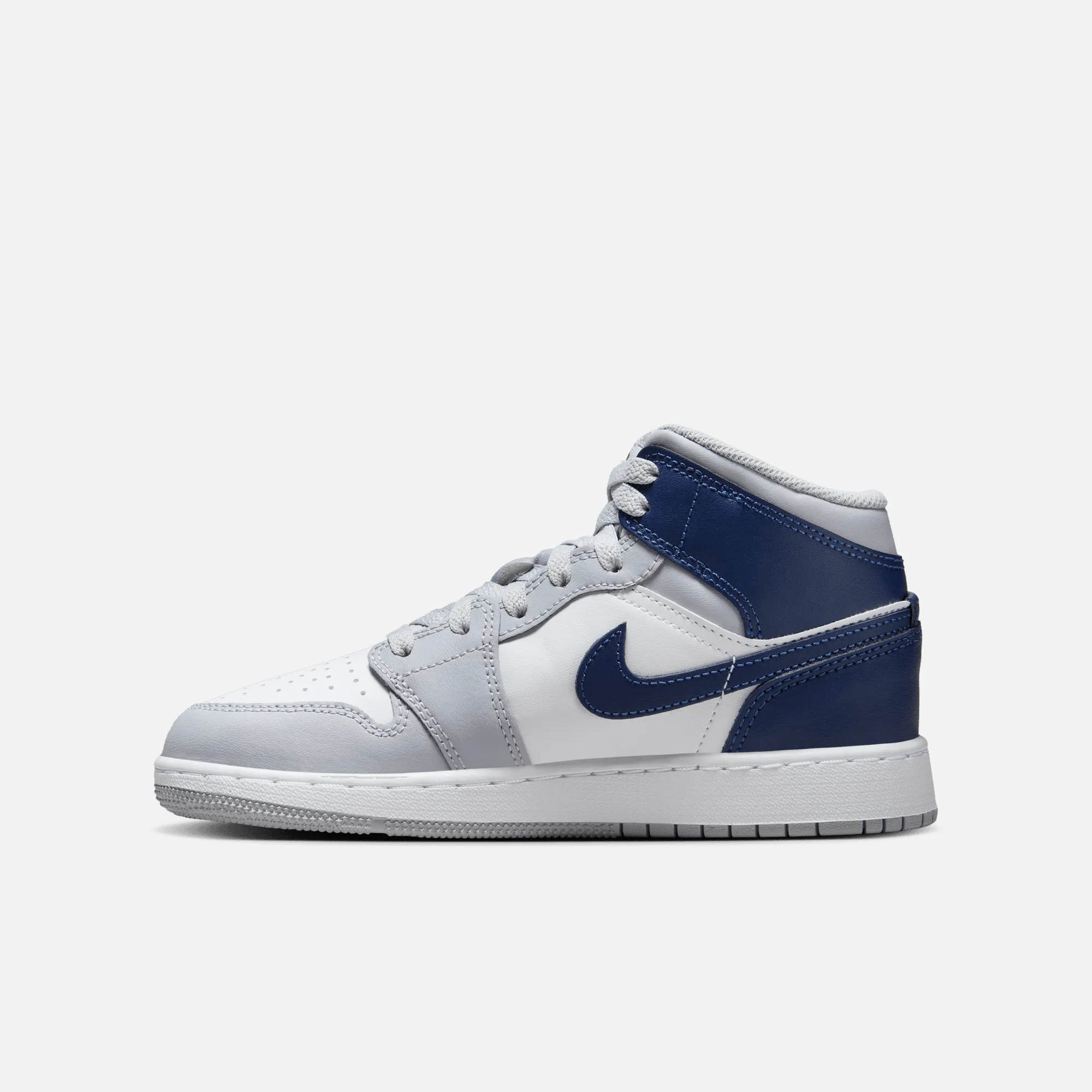 Air Jordan Big Kids' 1 Mid Wolf Grey Midnight Navy (GS)