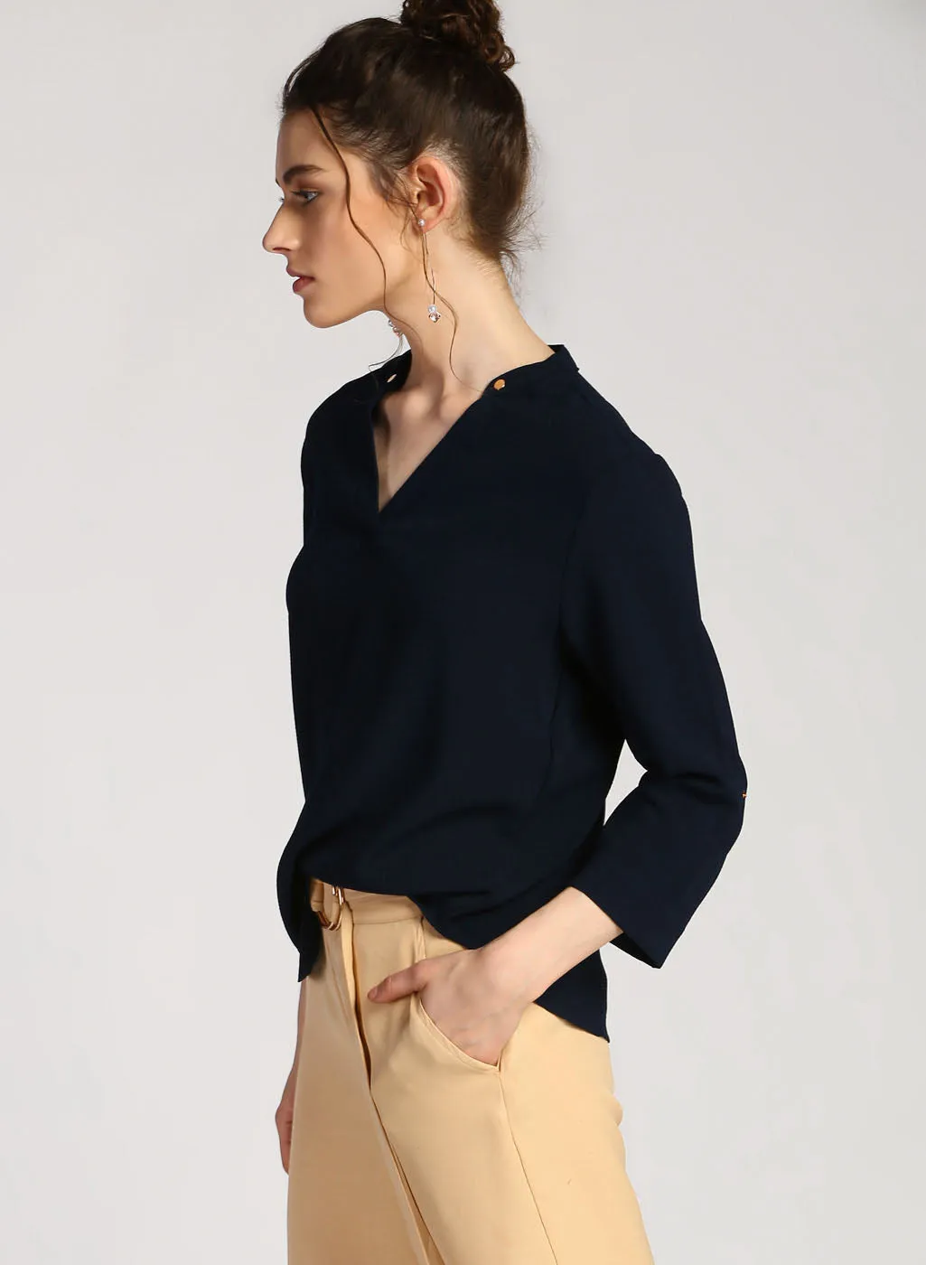 Alison V Neck Band Collar Shirt