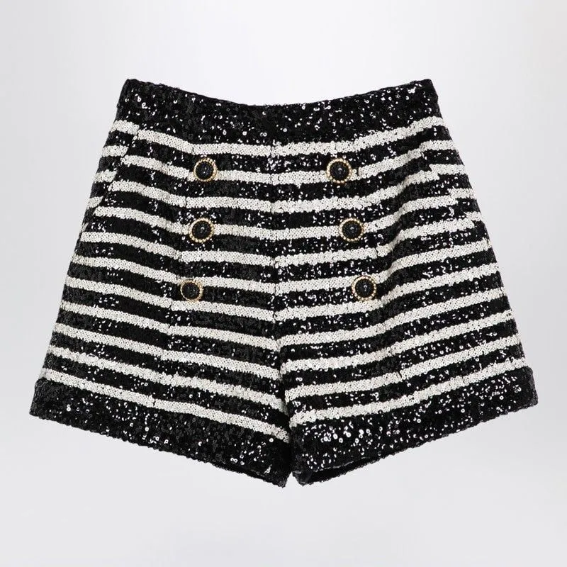 BALMAIN Striped Sequin Mini Shorts