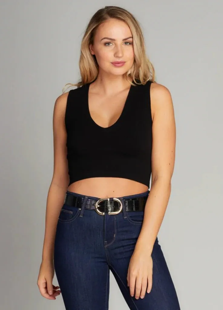 Bamboo Deep V Crop Top C