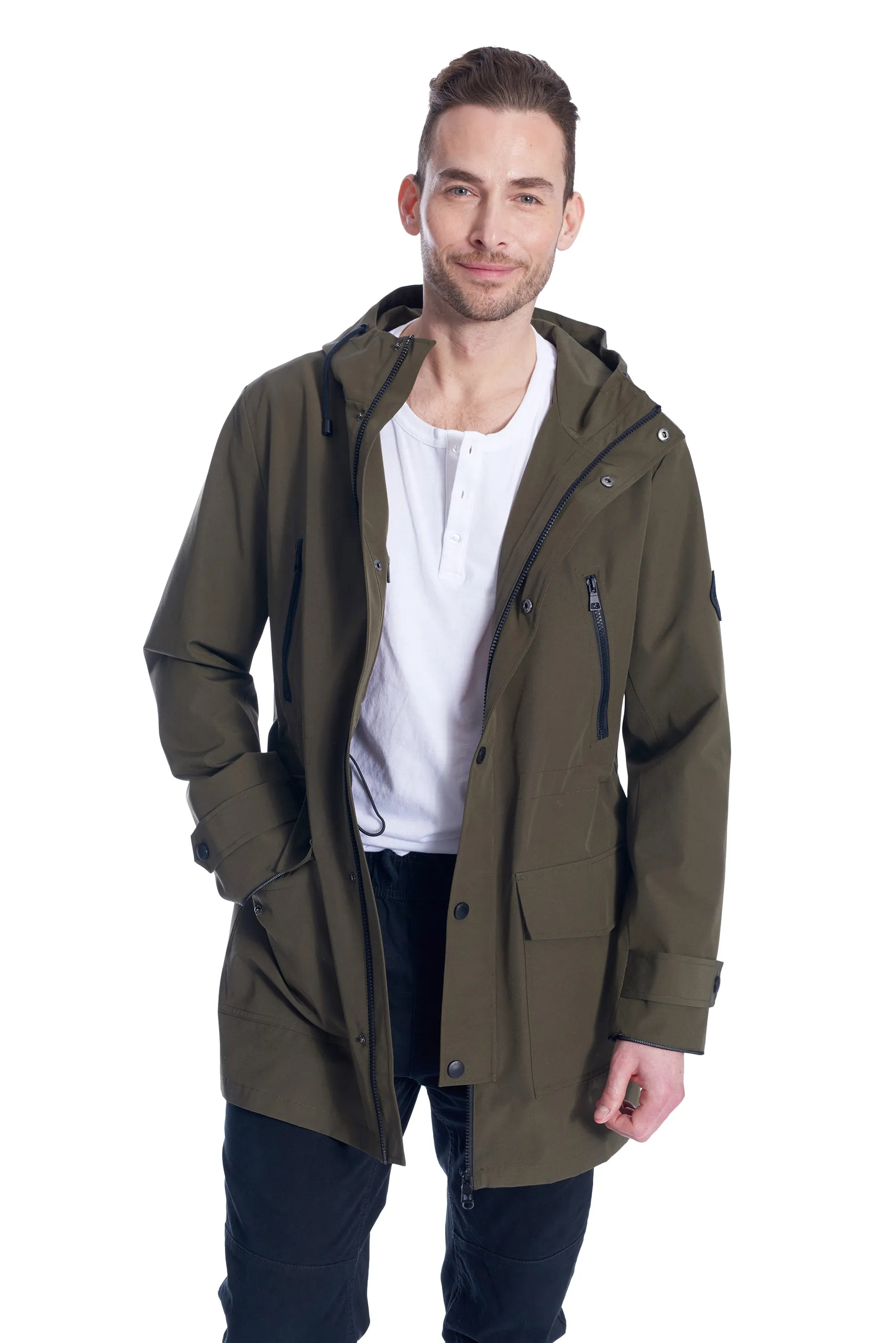 BANKS | MEN'S DRAWSTRING RAINCOAT, ARMY