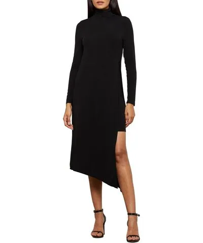 Bcbgmaxazria Womens Turtleneck Asymmetric Midi Dress