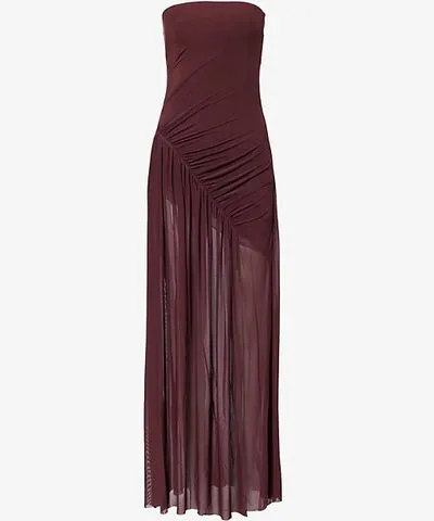 Bec & Bridge Womens Deep Plum Essie strapless stretch-mesh maxi dress