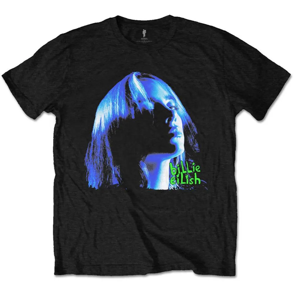 Billie Eilish Neon Blue Shadow Black T-Shirt