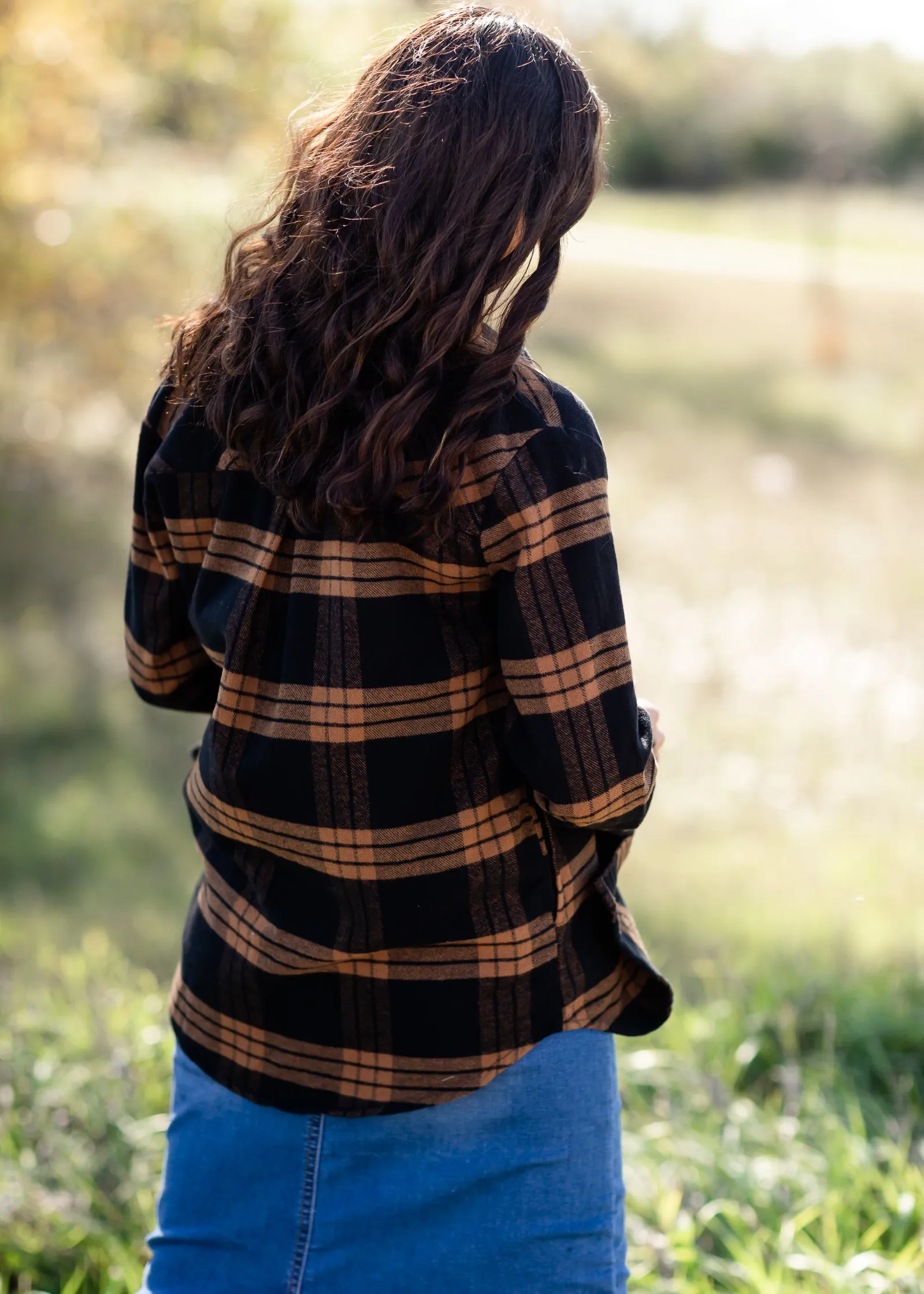 Black + Camel Plaid Pocket Button Front Shacket