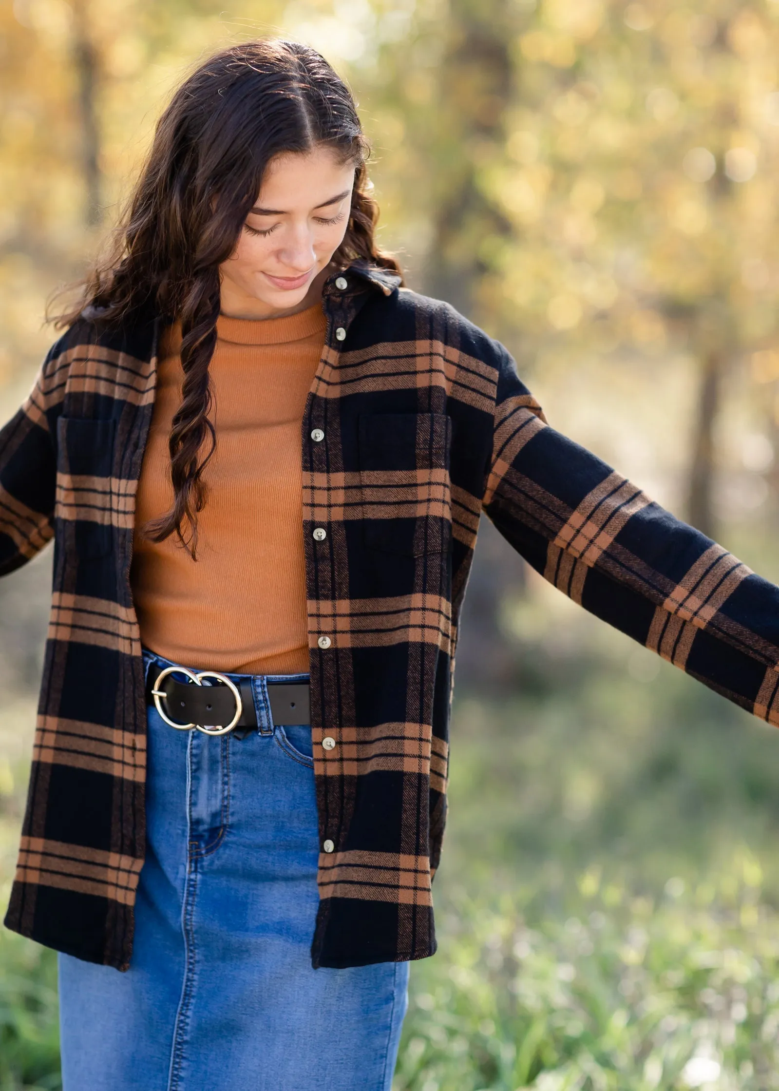 Black + Camel Plaid Pocket Button Front Shacket