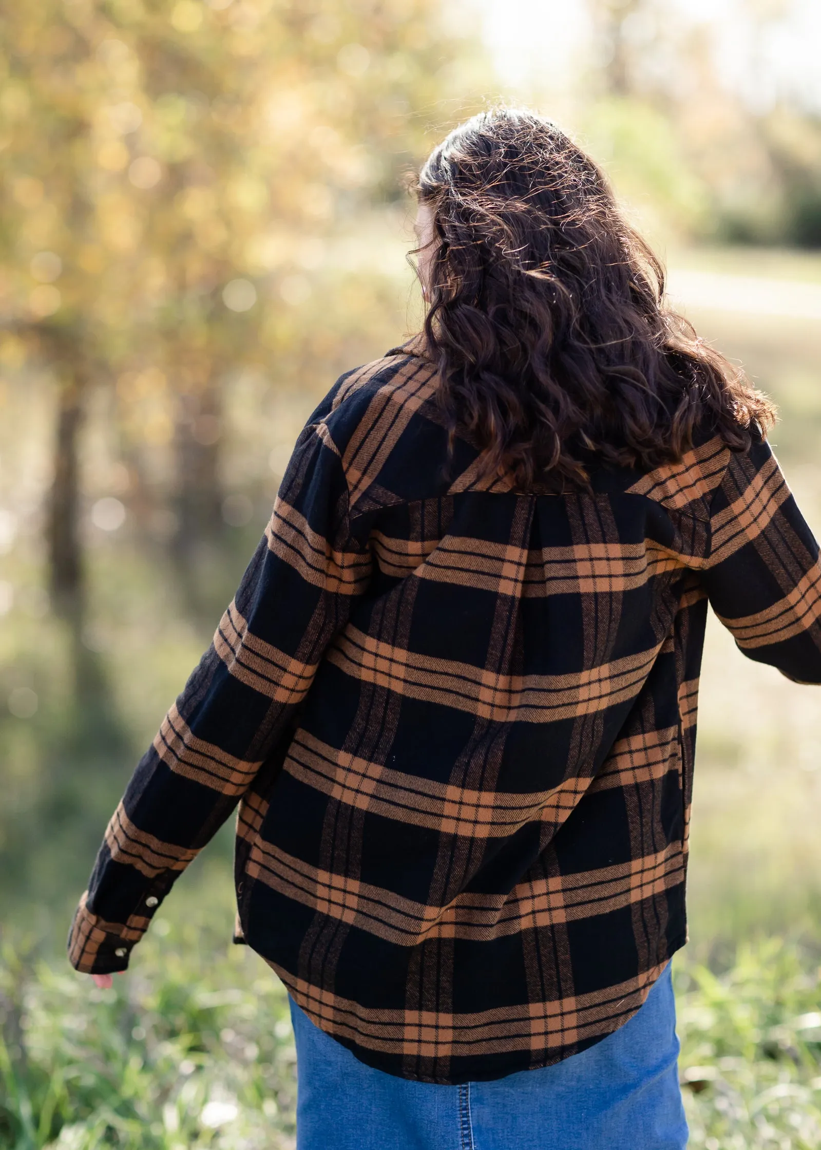 Black + Camel Plaid Pocket Button Front Shacket