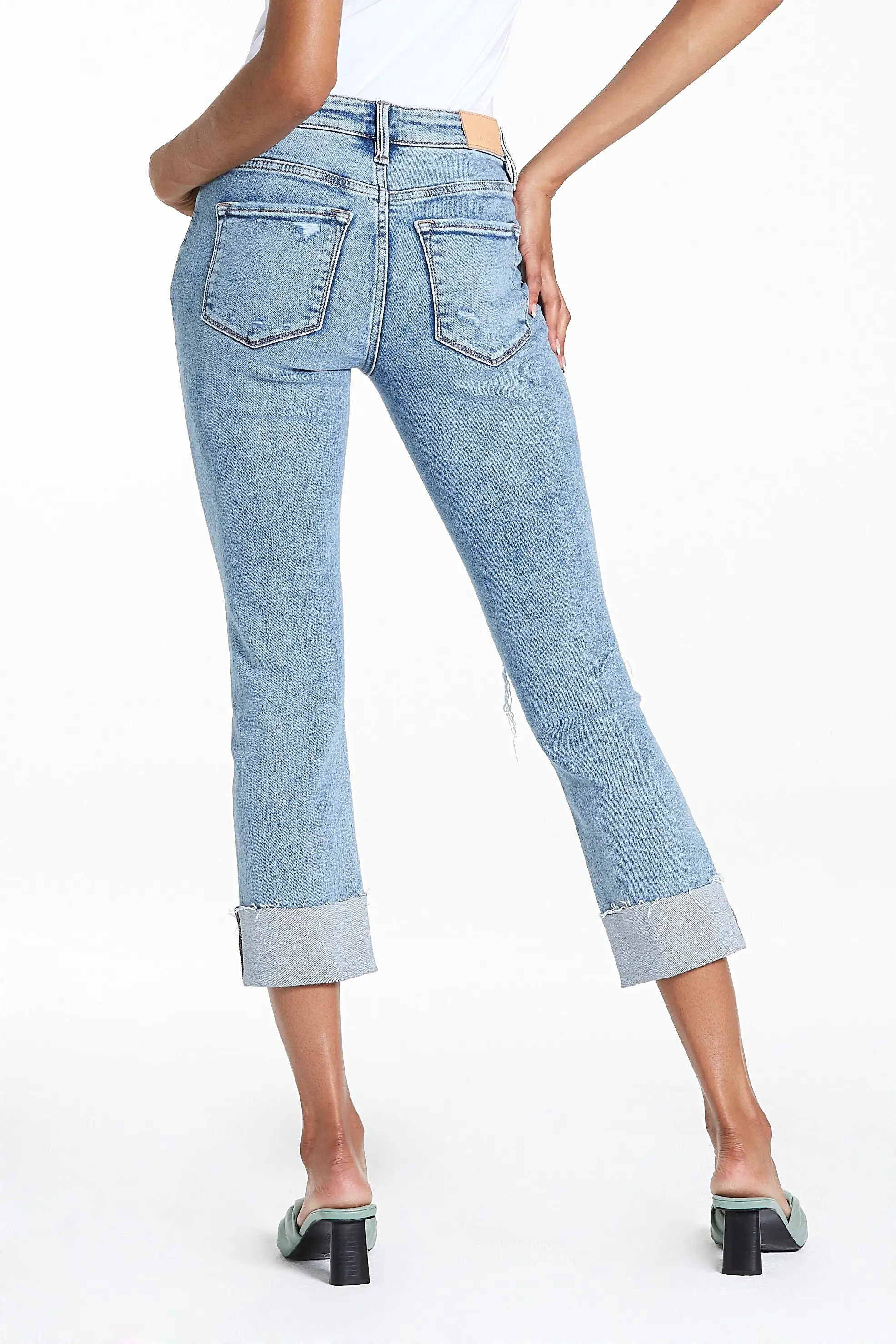 Blaire High Rise Cuff Clim Straight Jeans