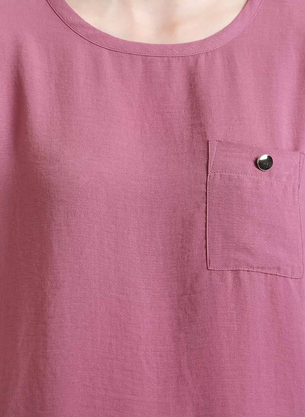 Boxy Top With Button Detail At Pocket