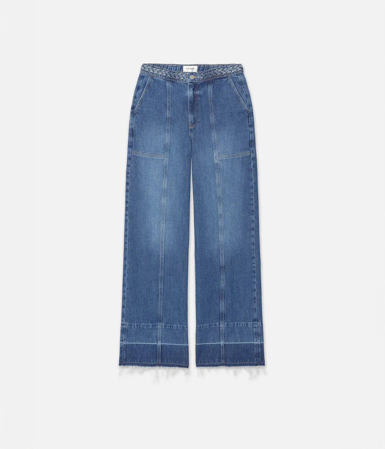 BRAIDED WAISTBAND WIDE LEG JEANS- DEWDROP