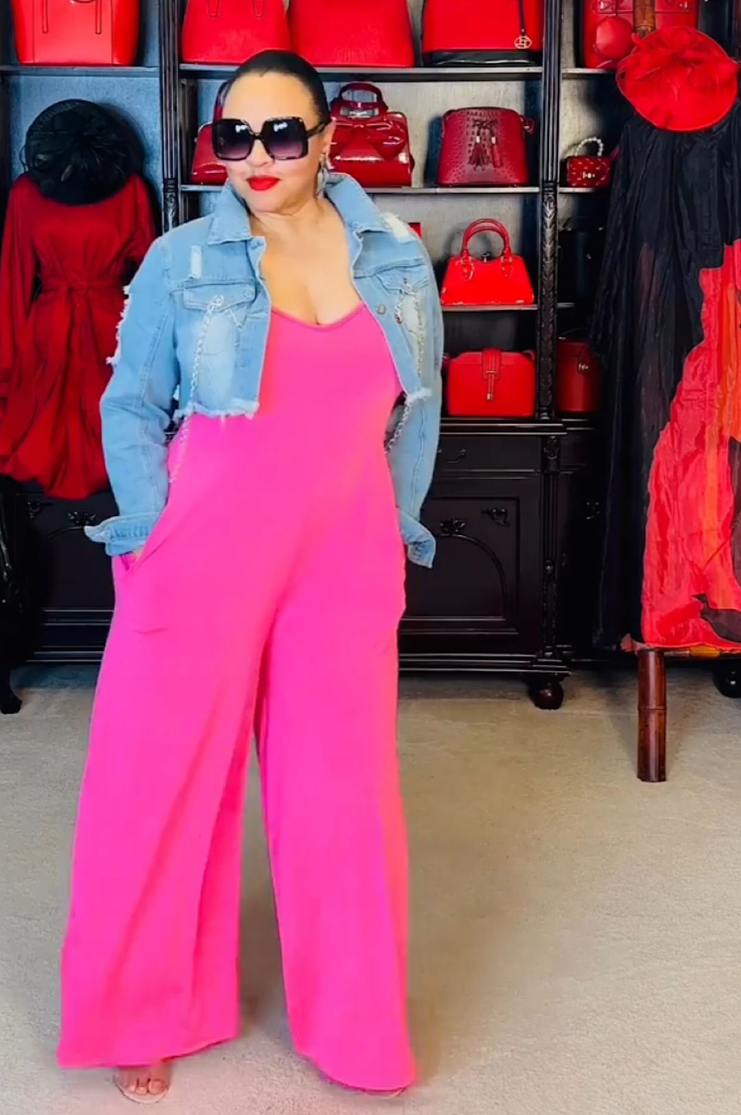 Bright Pink Wide Leg Jumpsuit