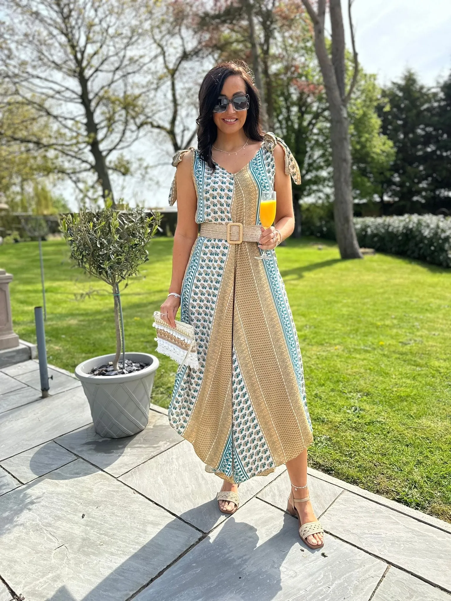 Camel Patterned Stripe Jumpsuit