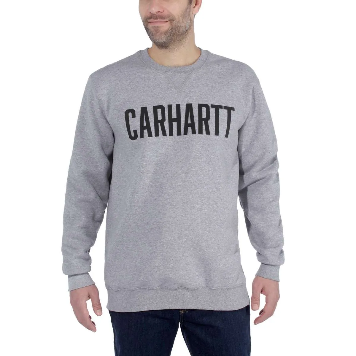 Carhartt 103853 Block Logo Crewneck Sweater - Heather Grey