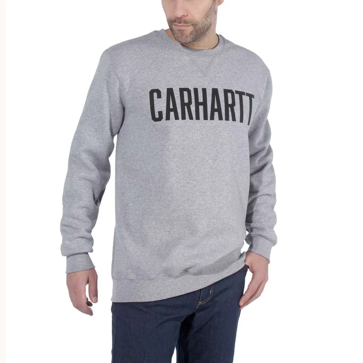 Carhartt 103853 Block Logo Crewneck Sweater - Heather Grey