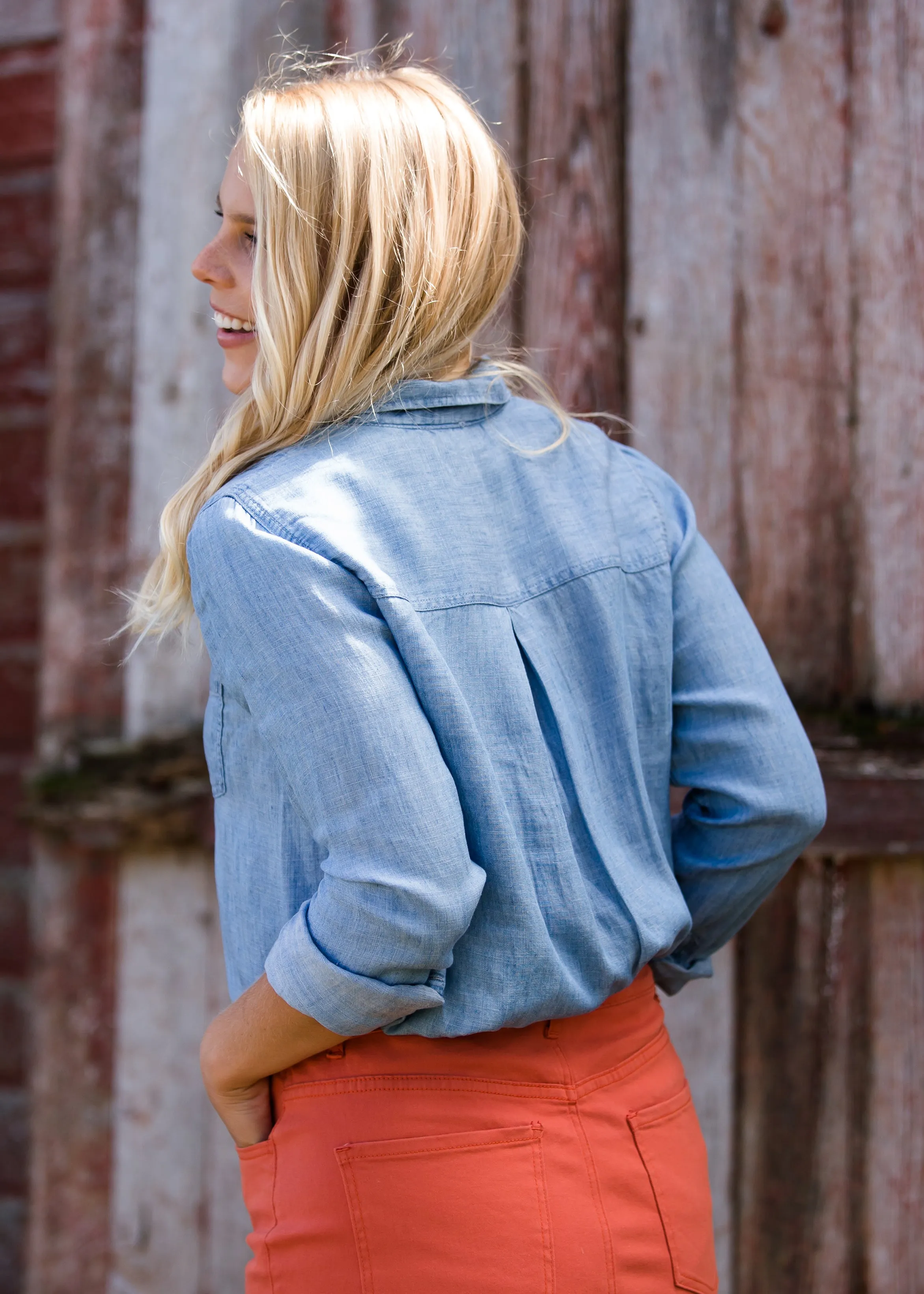 Chambray Button Up Pocket Top - FINAL SALE