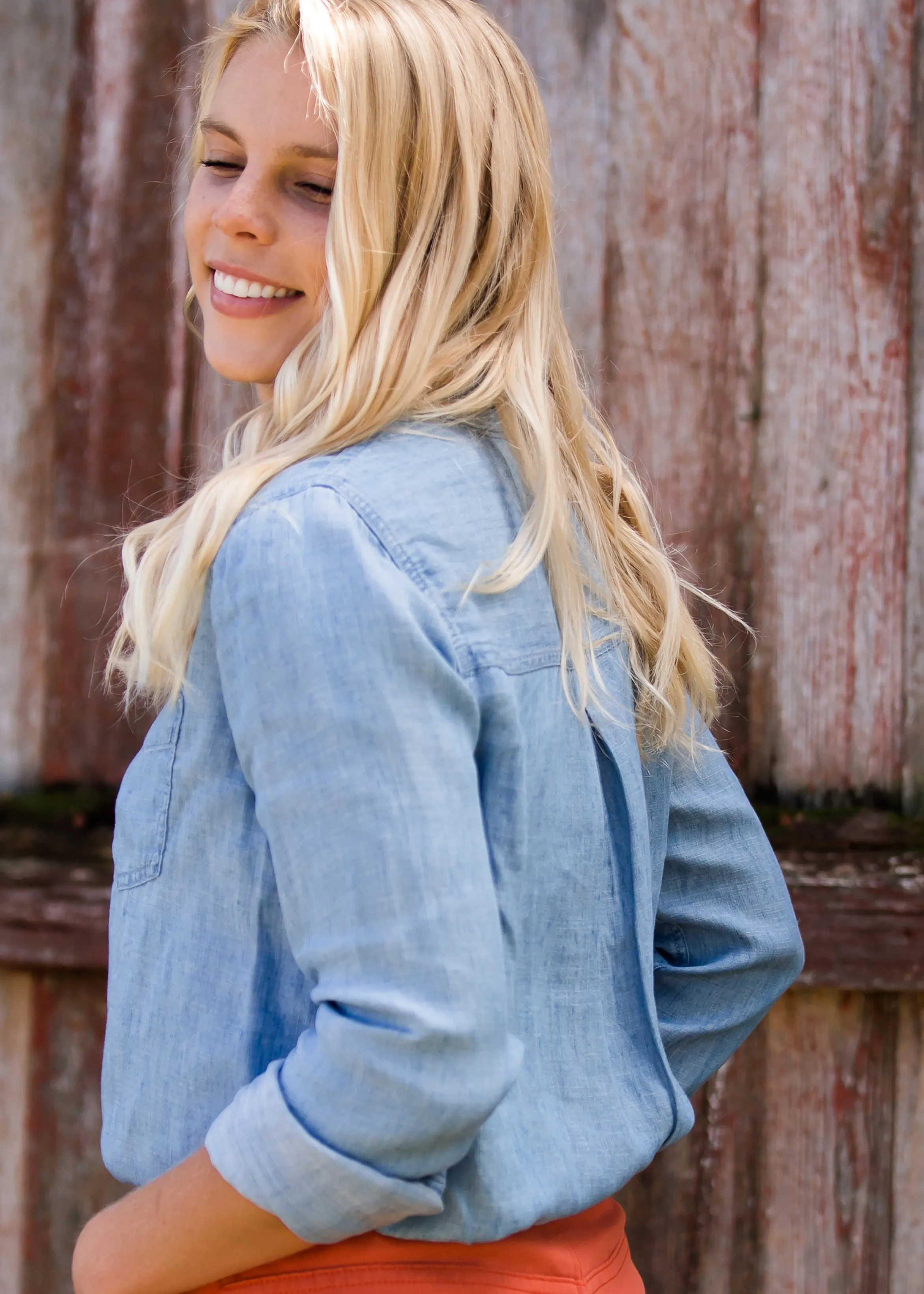 Chambray Button Up Pocket Top - FINAL SALE