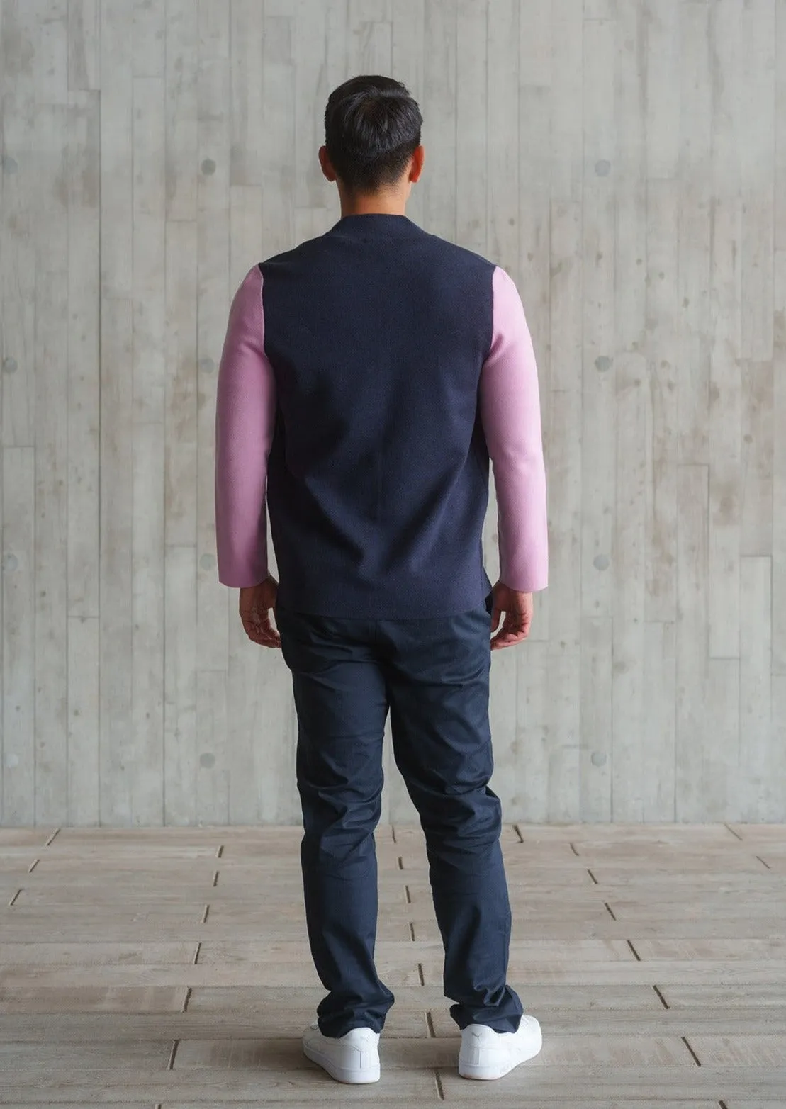 Color-Block Knit Tang Jacket (Dark Blue/ Pink)