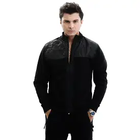 Contrast Quilted Jacket-Black