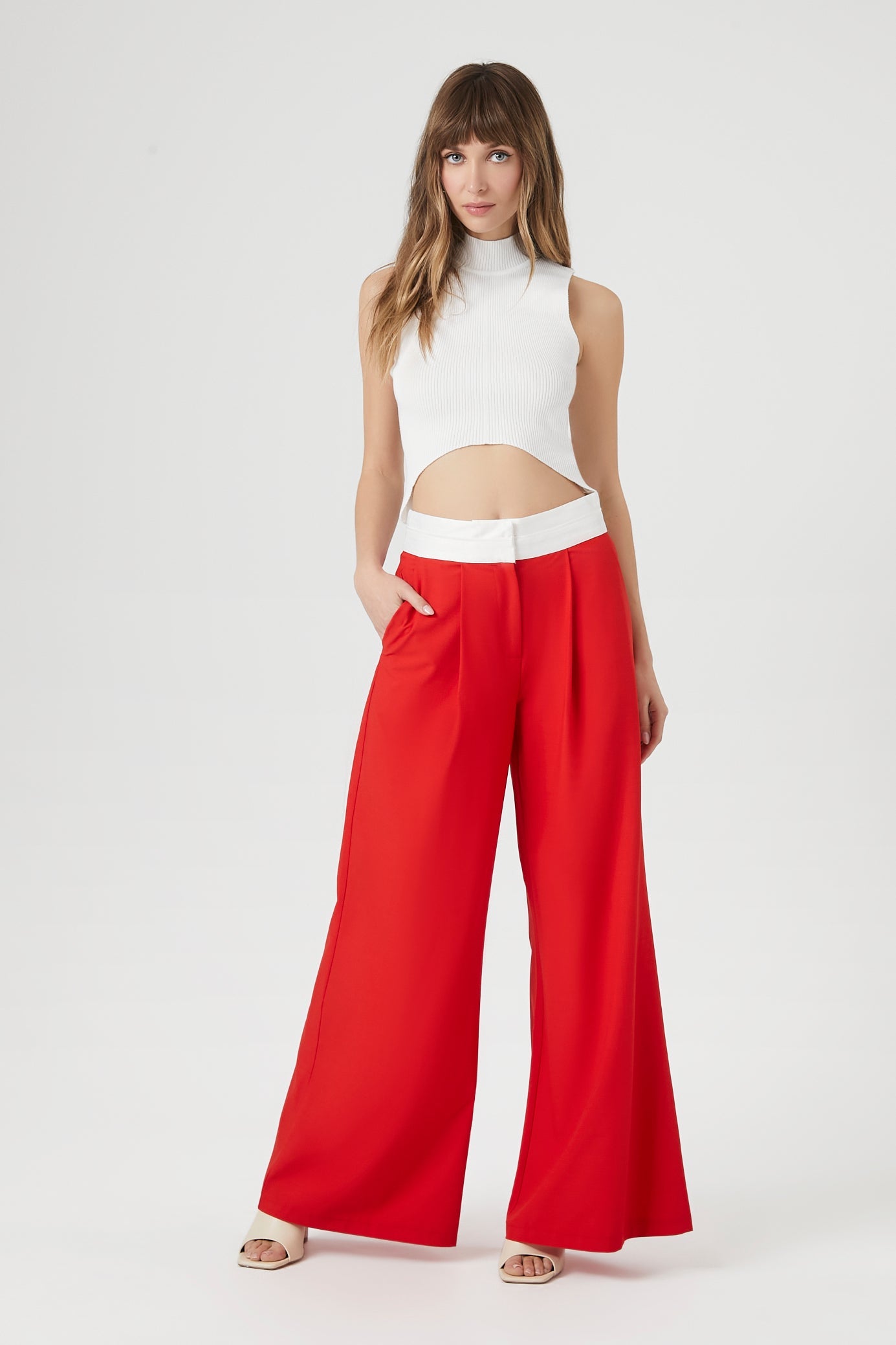 Contrast Wide-Leg Trousers