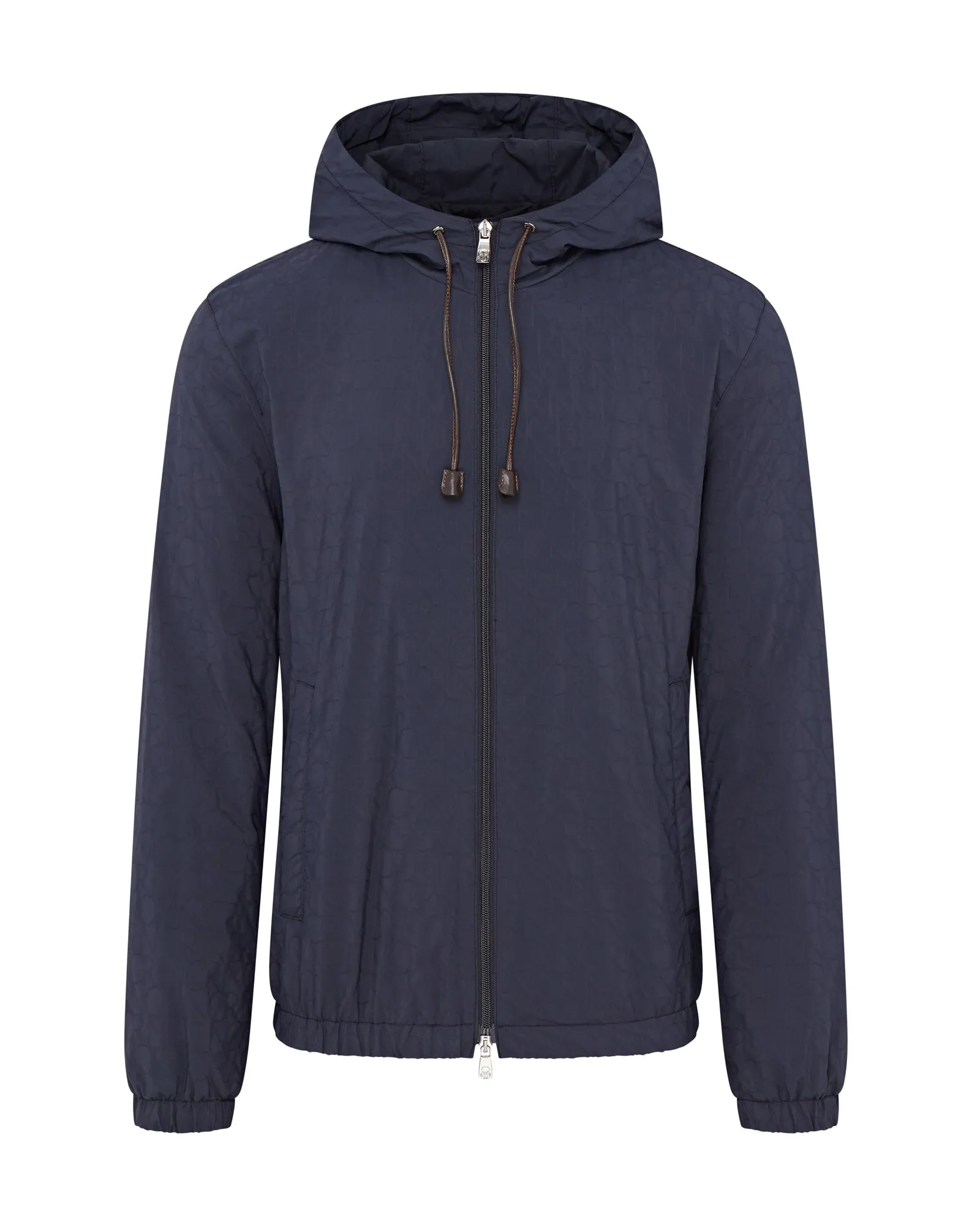 Corneliani Techno Twill Logo Hooded Jacket (Navy)