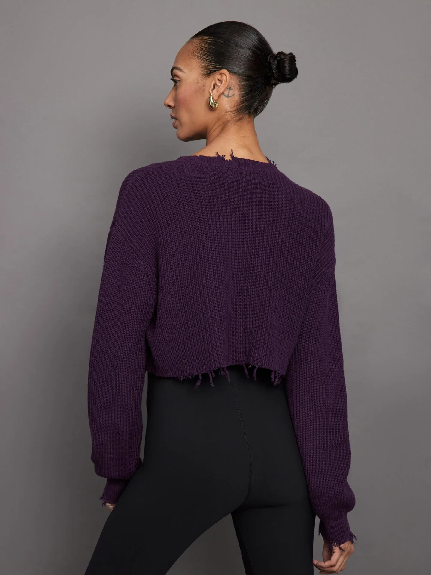 Cropped Devin Sweater - Eggplant