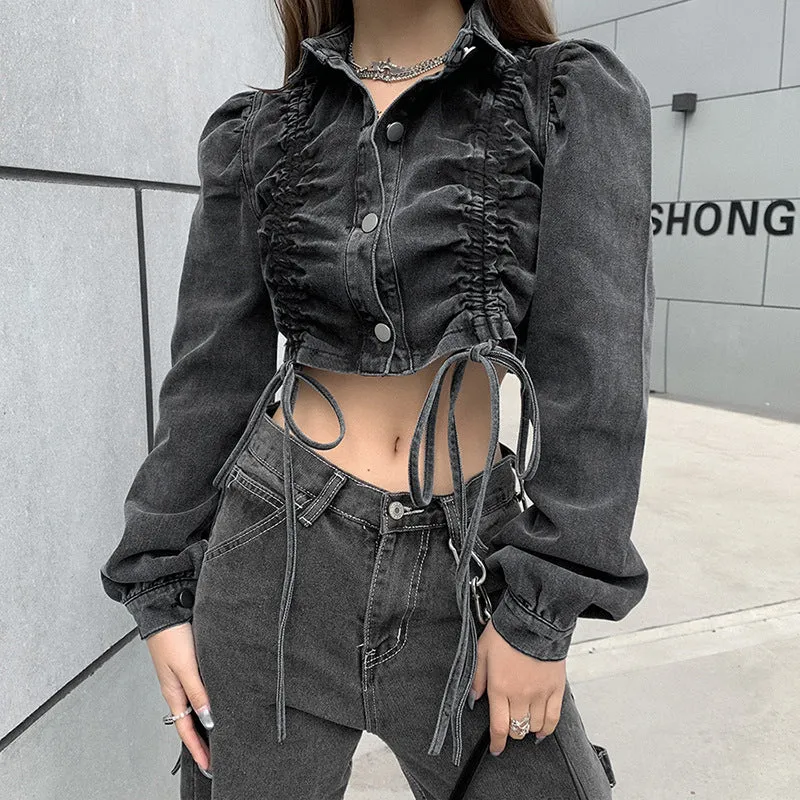 Cropped Single-Breasted Denim Jacket