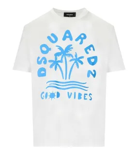 D SQUARED2  |DSQUARED2 DSQUARED2 REGULAR FIT WHITE LIGHT BLUE T-SHIRT