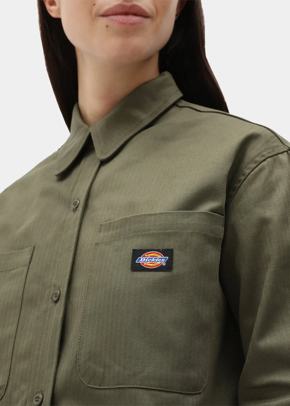 Dickies Women's Chokio Herringbone Shirt Military Green