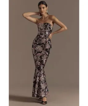 Dress The Population Paris Sequin Ruffle Strapless Maxi Dress