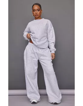 Fleece Wide Leg Joggers Pale Grey