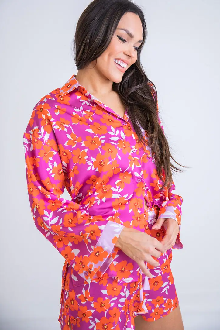 Floral Pocket Button Up Top