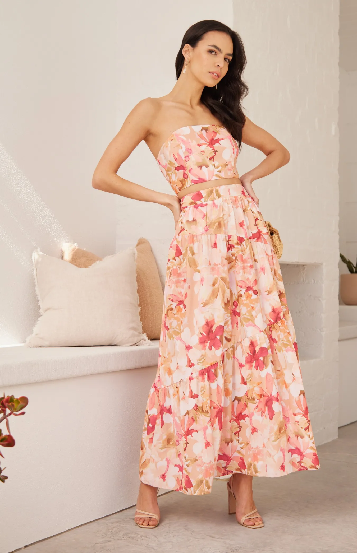 Floral Set with Strapless Bodice and Maxi Skirt (SSE425B)