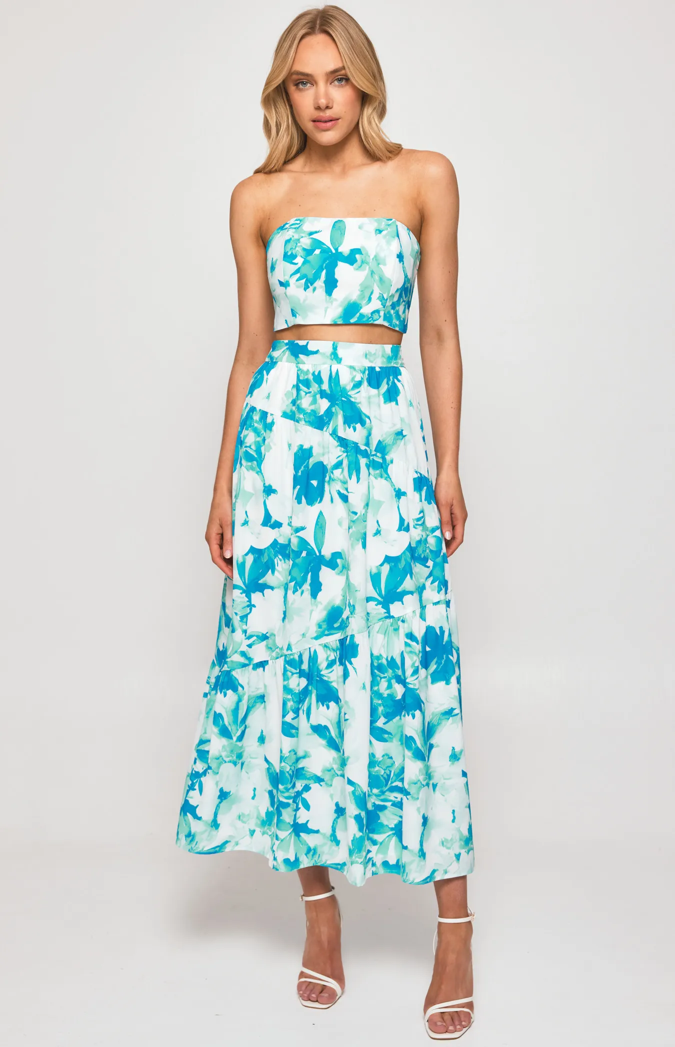 Floral Set with Strapless Bodice and Maxi Skirt (SSE425B)