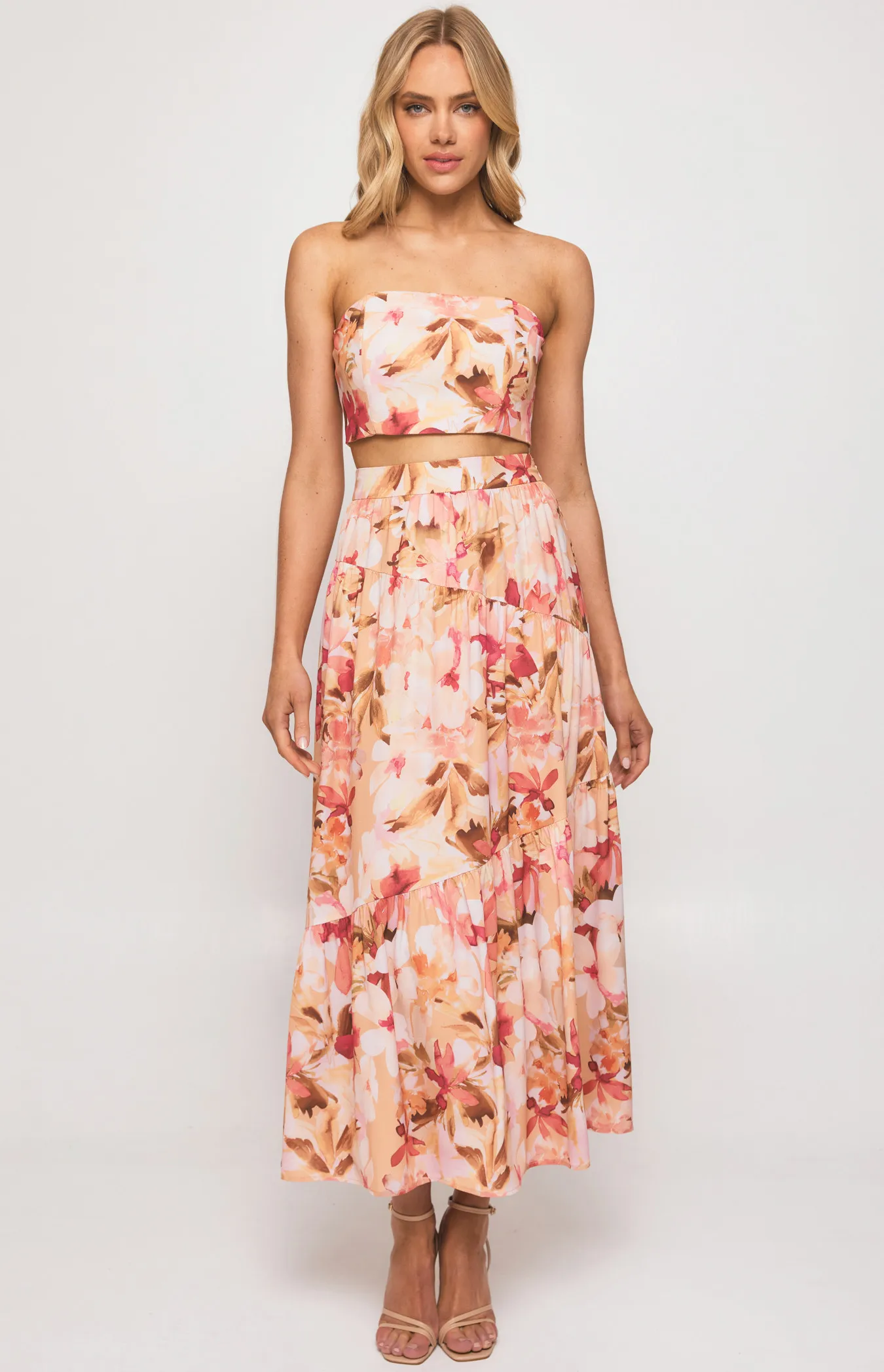 Floral Set with Strapless Bodice and Maxi Skirt (SSE425B)