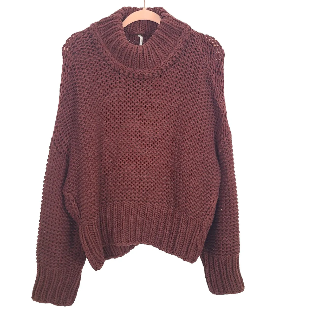 Free People Purple Chunky Knit Mock Neck Sweater- Size M