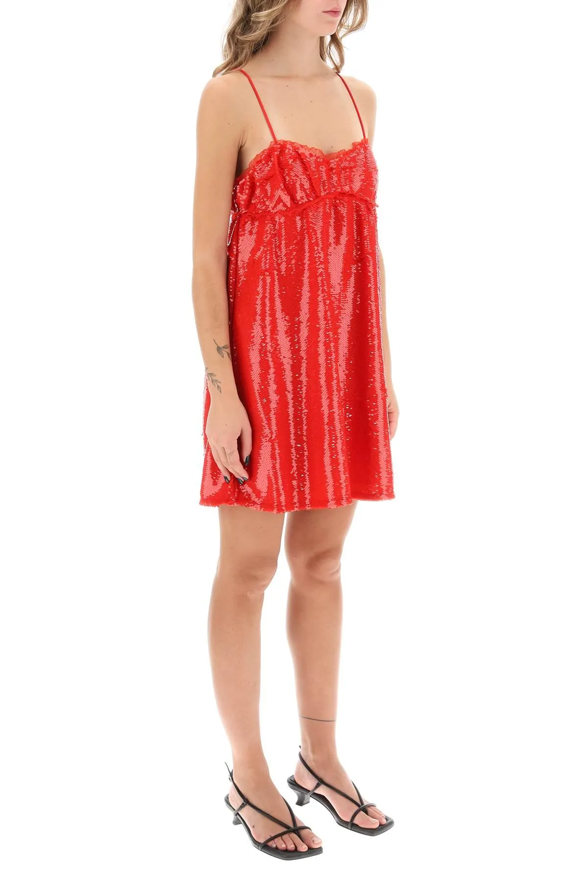 Ganni sequin mini dress F8541 FIERY RED