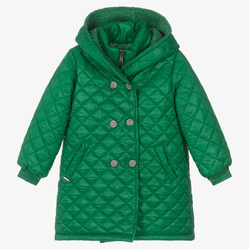 Girls Green Quilted Coat