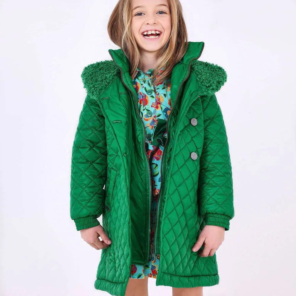 Girls Green Quilted Coat