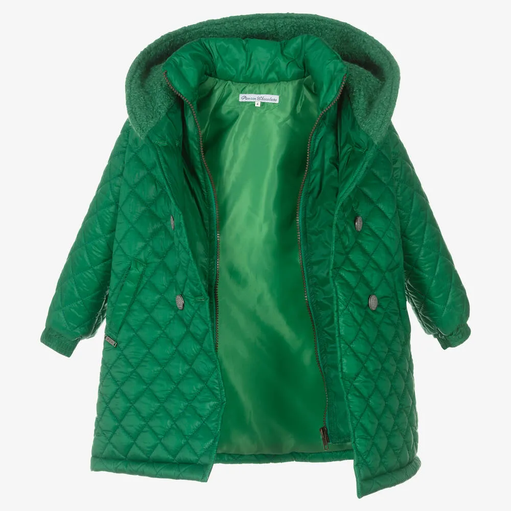 Girls Green Quilted Coat