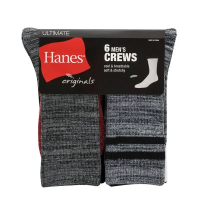 Hanes 6 Pair Crew Socks Mens