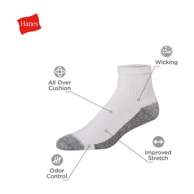 Hanes 8 Pair Quarter Ankle Socks Mens