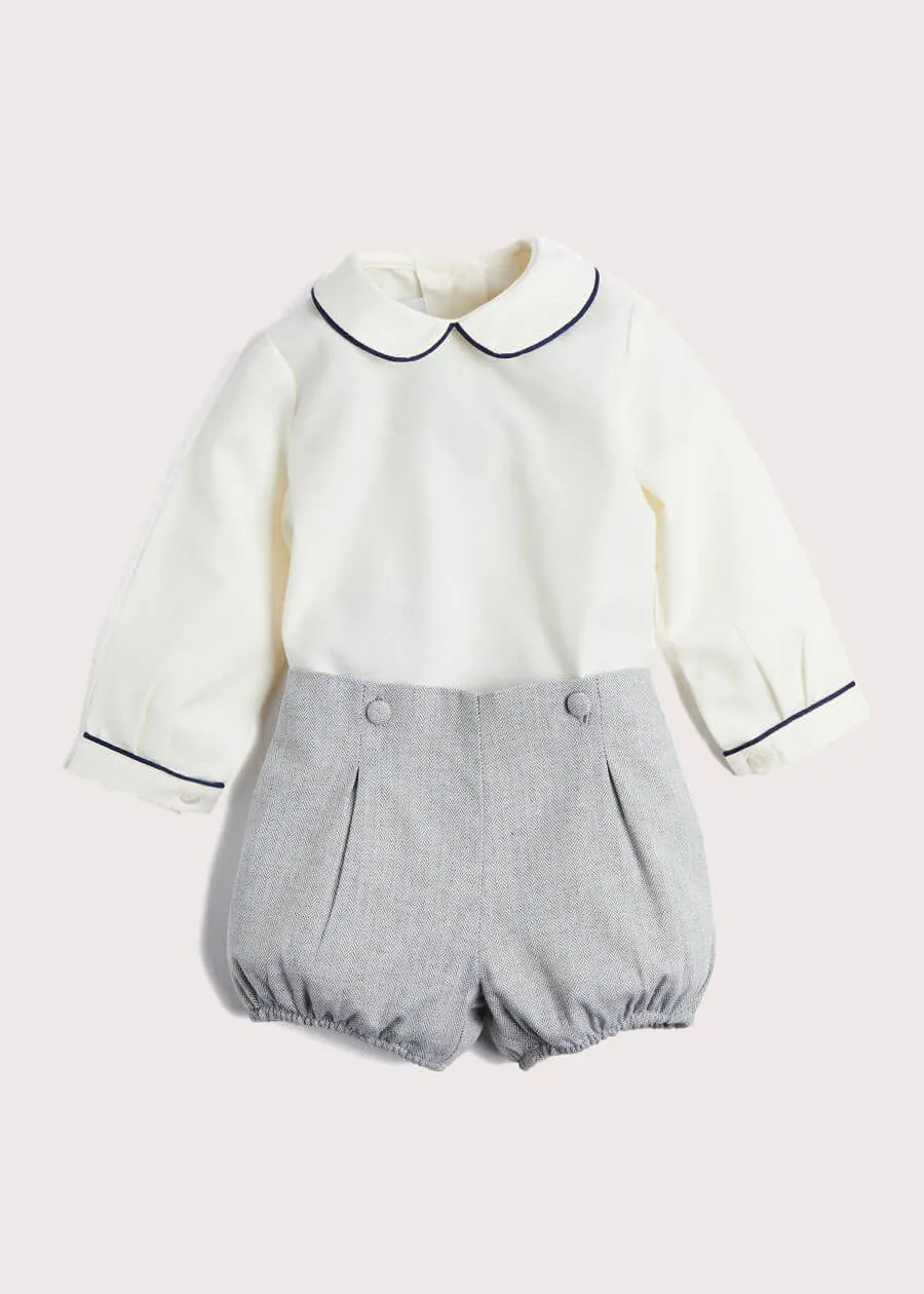 Herringbone Peter Pan Collar Long Sleeve Two Piece Set in Blue (6mths-2yrs)