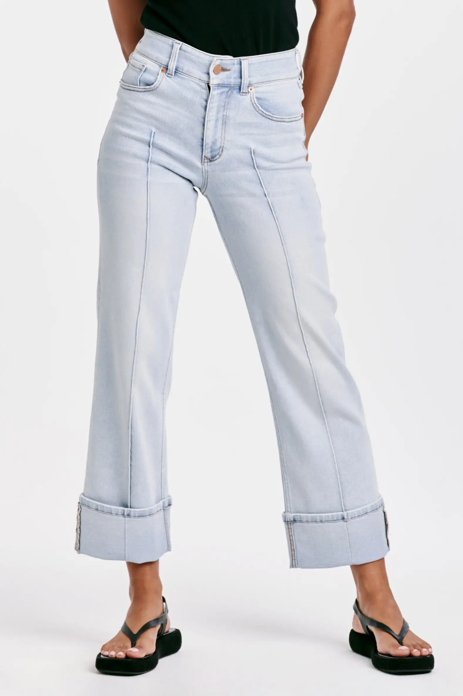 Holly Super High Rise Cuffed Straight Jeans Positano