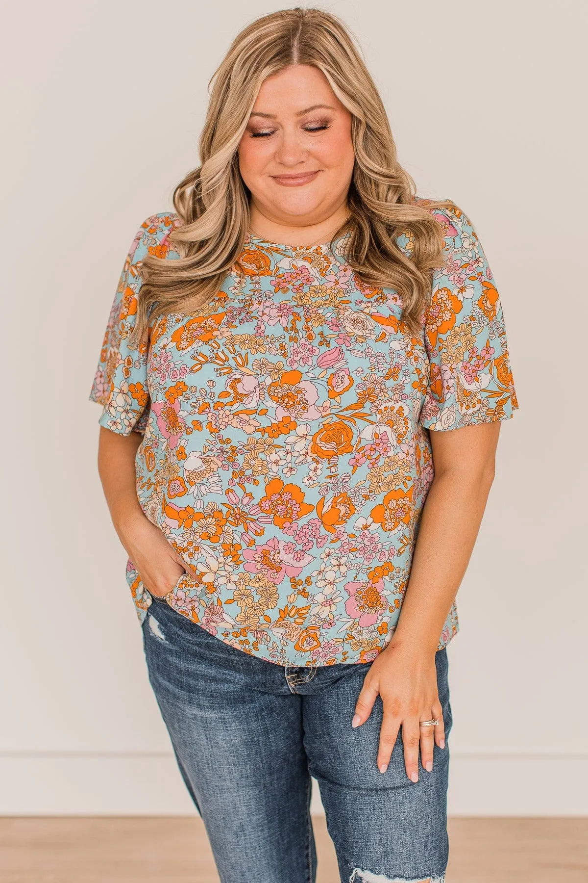 Home Grown Beauty Floral Blouse- Light Blue